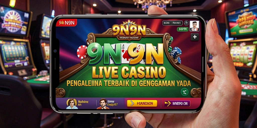 Screenshot gameplay 9N9N menampilkan dealer langsung dan suasana kasino yang nyata.