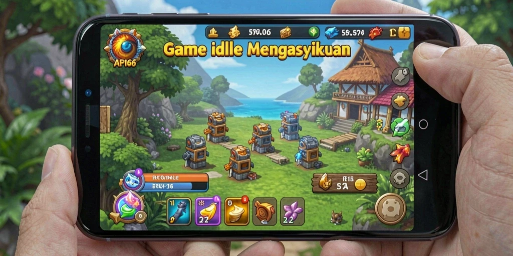 Tampilan menarik dari gameplay idle API66 yang penuh warna.
