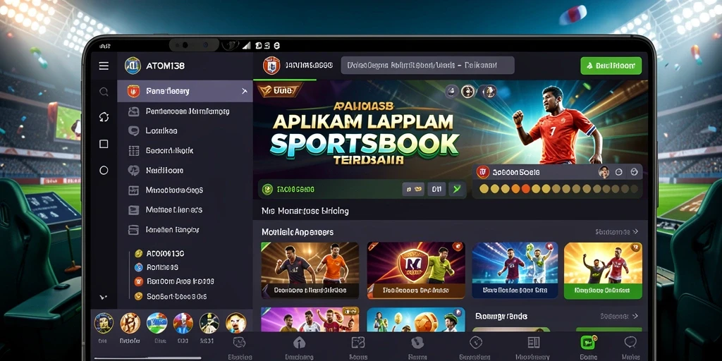 Tampilan aplikasi ATOM138 dengan fitur Sportsbook yang menarik.
