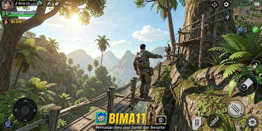 Screenshot gameplay BIMA11 dengan tampilan grafis yang cerah dan interaktif.
