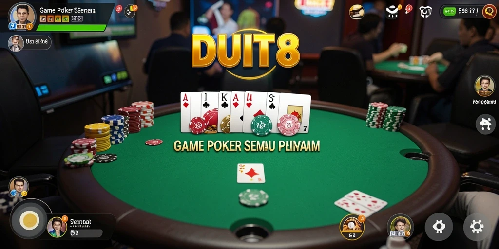 Tampilan gameplay menarik dari DUIT8 yang menampilkan meja poker.