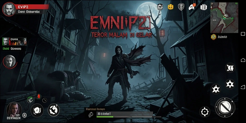 Screenshot gameplay EVIP2 menampilkan suasana mencekam dan karakter menyeramkan.