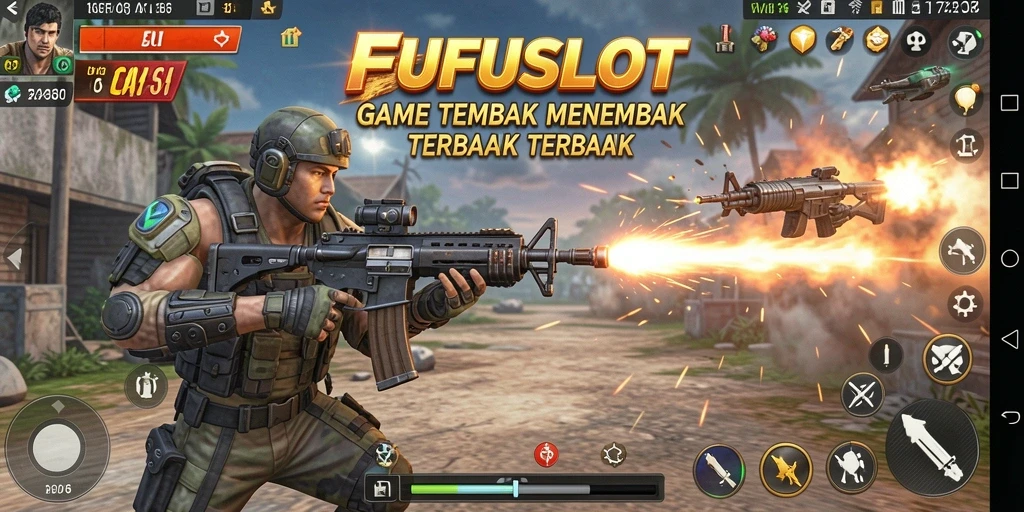 Tampilan gameplay yang mendebarkan dalam FUFUSLOT, menampilkan aksi seru TPS.