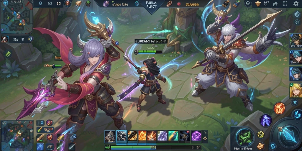 Screenshot gameplay FURLA77 menampilkan pertarungan epik dan karakter yang menakjubkan.