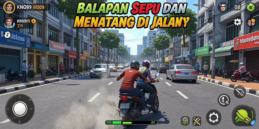 Screenshot gameplay KNO89 menampilkan aksi balapan yang mendebarkan.