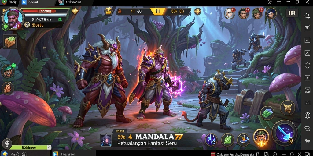 Gameplay MANDALA77 yang menampilkan pertarungan epik dan eksplorasi dunia.