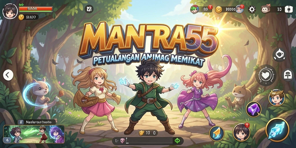Tampilan gameplay menarik dalam <strong>MANTRA55</strong> dengan karakter anime yang beraksi.