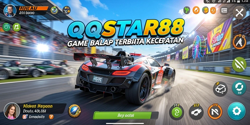 Screenshot gameplay QQSTAR88 menunjukkan aksi balap mendebarkan dan grafis memukau.