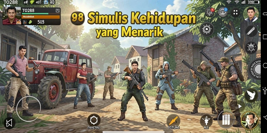 Menampilkan gameplay TO288 yang realistis dan interaktif dalam simulasi kehidupan.