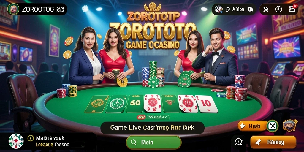 Screenshot gameplay ZOROTOTO yang menampilkan dealer langsung dan interaksi pemain.