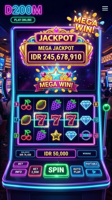 Tampilan beranda utama d200m dengan logo dan menu aplikasi.